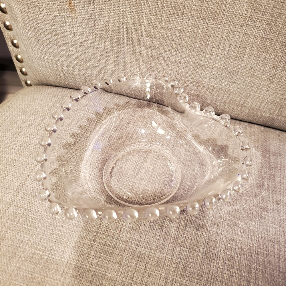 Heart shaped candy dish, Imperial glass, Candlewick design, vintage